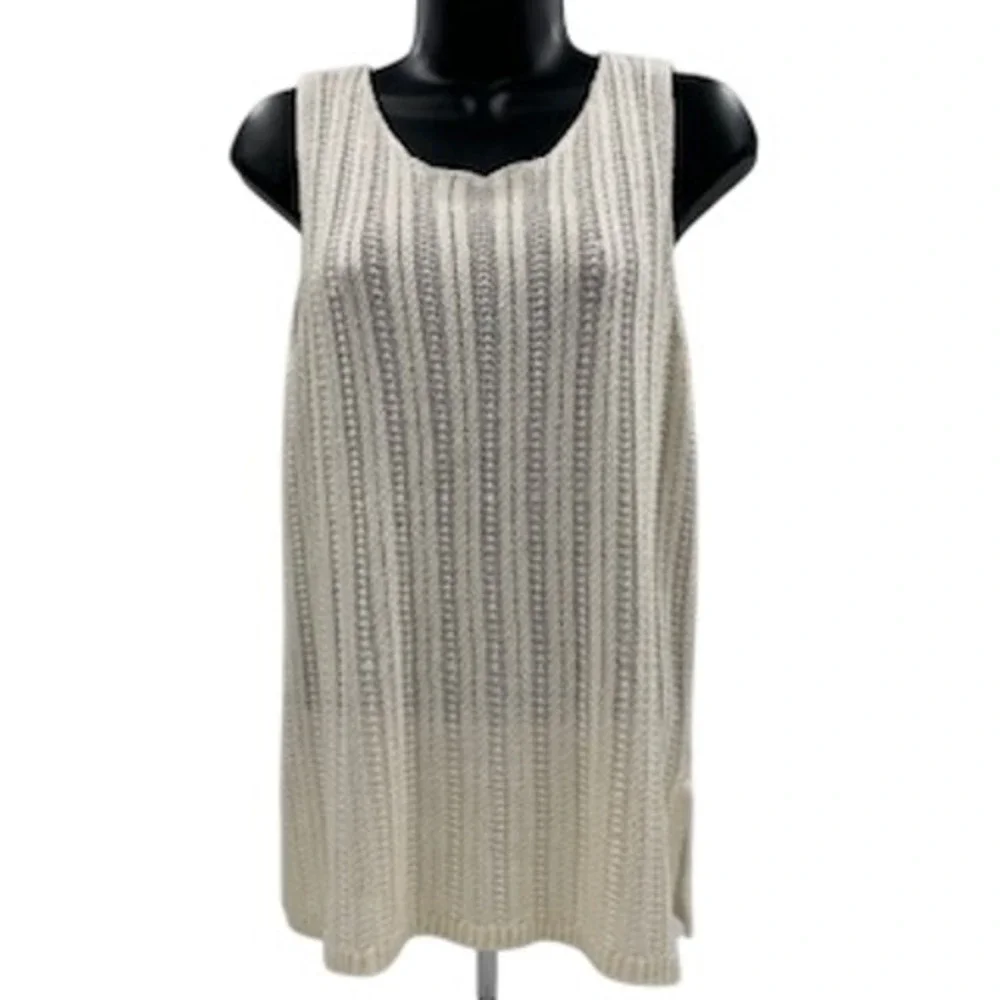 Marled Reunited Clothing Ivory Knit Tank Top‎ Sleeveless Pointelle Sweater Large